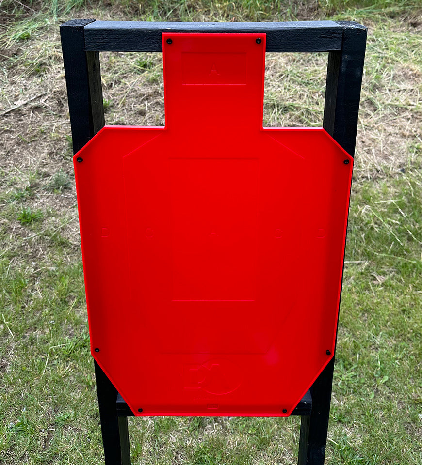 top view of silhouette target mounted to target stand at shooting range