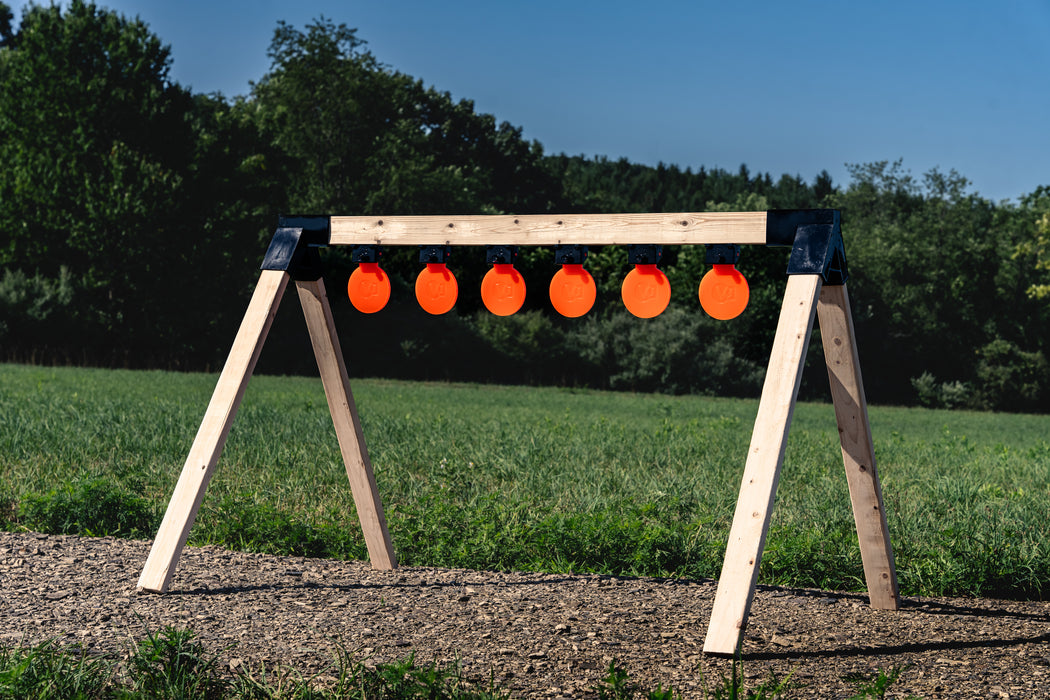 shooting target stand set up with swinging targets